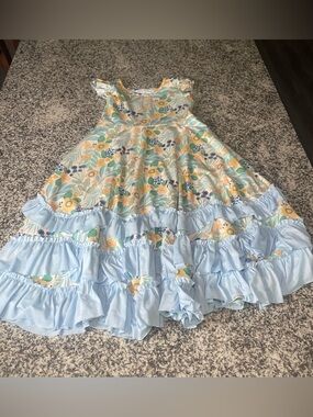 Oopsie Daisy Girl's Tiered Maxi Dress 8 Stretch Blue Floral Ruffle Short Sleeve